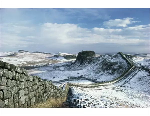 Hadrians Wall, UNESCO World Heritage Site, in snowy landscape, Northumberland