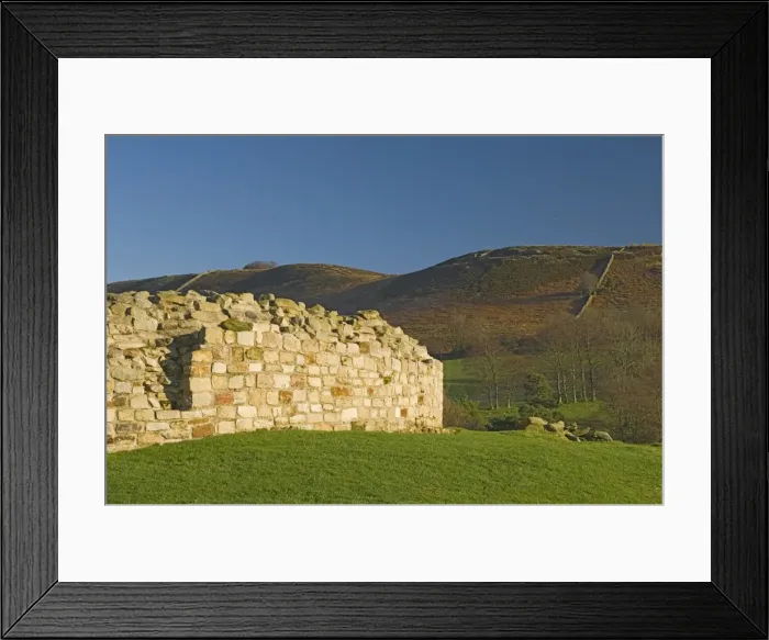 Framed Print : Rounded corner of Fort wall, settlement and fort at Vindolanda, Roman Wall south Framed Print : Rounded corner of Fort wall, settlement and fort at Vindolanda, Roman Wall south