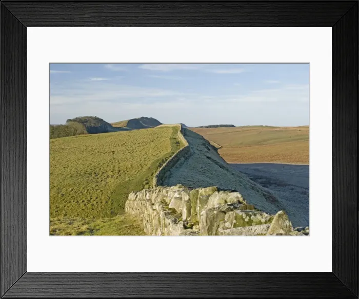 Framed Print : Looking west from Kings Hill to Housesteads Wood, Hotbank and Cuddy Crags