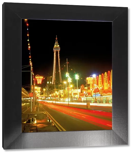 Blackpool Tower and illuminations, Blackpool, Lancashire, England, United Kingdom, Europe