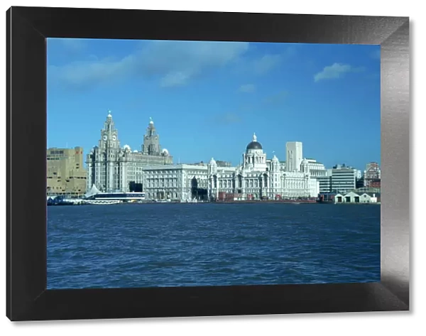 Liverpool skyline across the Mersey River, England, United Kingdom, Europe