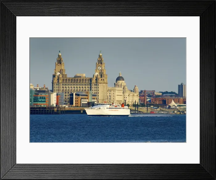Framed Print : Superseacat and Three Graces from the River Mersey, Liverpool, Merseyside Framed Print : Superseacat and Three Graces from the River Mersey, Liverpool, Merseyside
