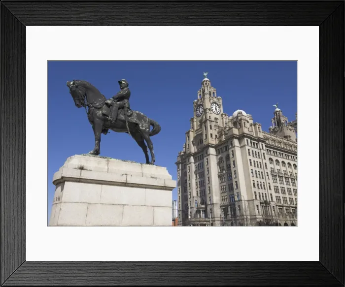 Framed Print : Statue of Edward VII and Liver Building, Albert Dock, Liverpool, Merseyside, England, UK Framed Print : Statue of Edward VII and Liver Building, Albert Dock, Liverpool, Merseyside, England, UK