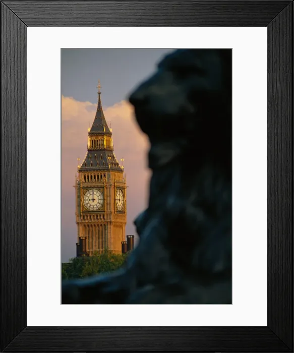 Framed Print : Big Ben and lion statue on Trafalgar Square, London, England Framed Print : Big Ben and lion statue on Trafalgar Square, London, England