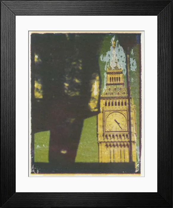 Framed Print : Polaroid Image Transfer of Big Ben framed by statue of Sir Wiilliam Churchill Framed Print : Polaroid Image Transfer of Big Ben framed by statue of Sir Wiilliam Churchill