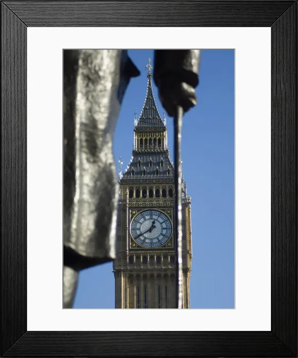 Framed Print : Big Ben through statue of Sir Winston Churchill, Westminster, London, England Framed Print : Big Ben through statue of Sir Winston Churchill, Westminster, London, England