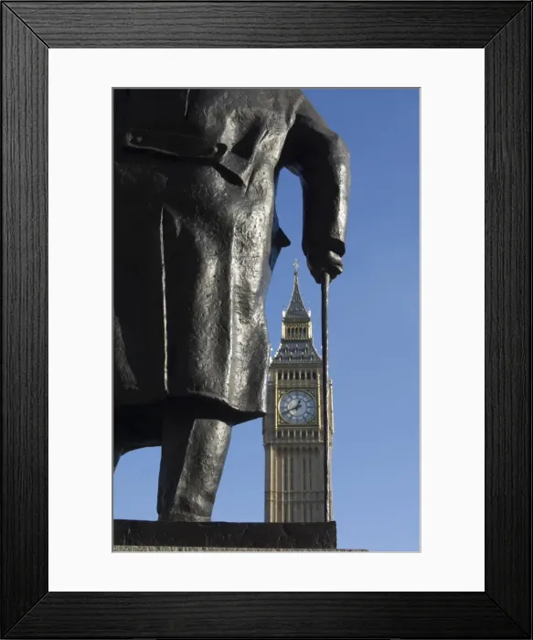 Framed Print : Big Ben through statue of Sir Winston Churchill, Westminster, London, England Framed Print : Big Ben through statue of Sir Winston Churchill, Westminster, London, England