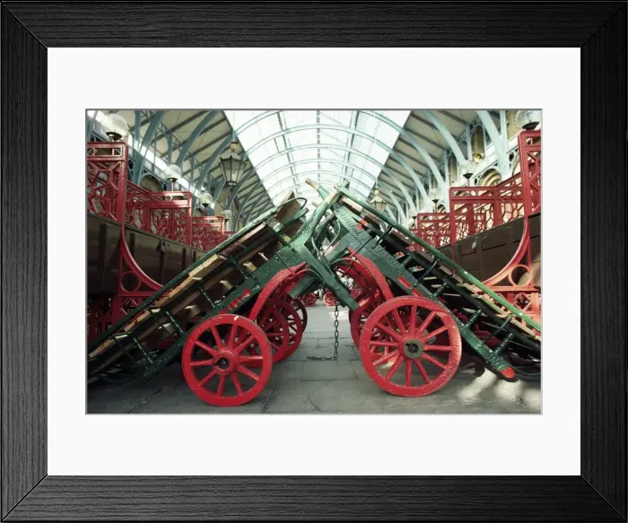 Framed Print : Market barrows in Covent Garden before re-development, London, England Framed Print : Market barrows in Covent Garden before re-development, London, England