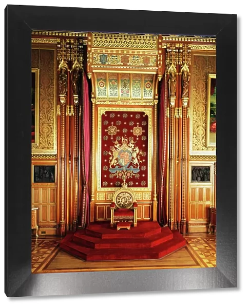 Throne in Queens robing room, Houses of Parliament, Westminster, London