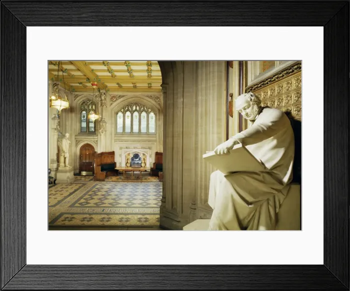 Framed Print : Lower waiting hall with statue of the architect Barry, House of Commons Framed Print : Lower waiting hall with statue of the architect Barry, House of Commons