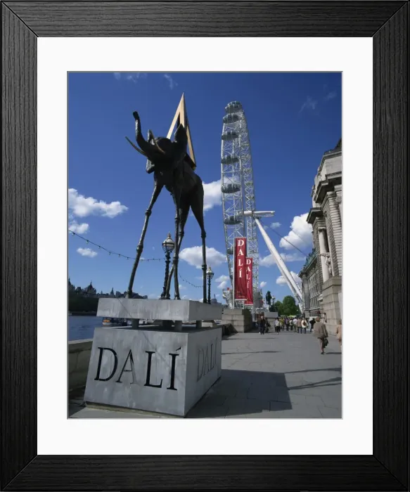Framed Print : The Space Elephant by Salvador Dali beside the London Eye, London, England Framed Print : The Space Elephant by Salvador Dali beside the London Eye, London, England