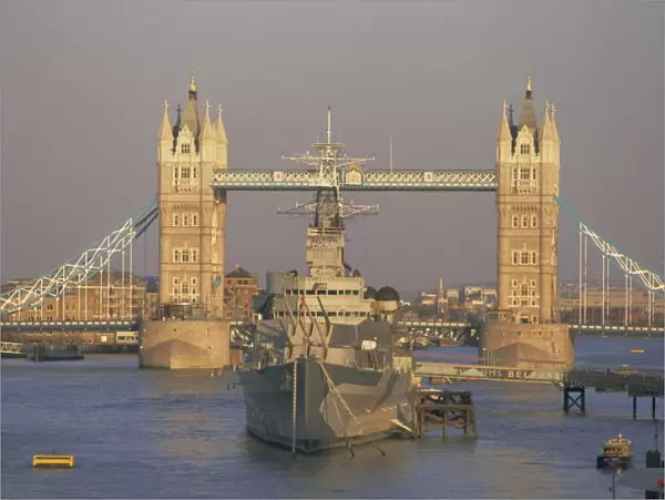River Thames, Tower Bridge and HMS Belfast, London, England, UK, Europe
