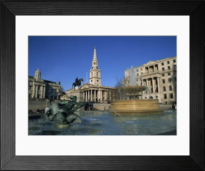 Framed Print : Water fountains, statues and architecture of Trafalgar Square, including St Framed Print : Water fountains, statues and architecture of Trafalgar Square, including St
