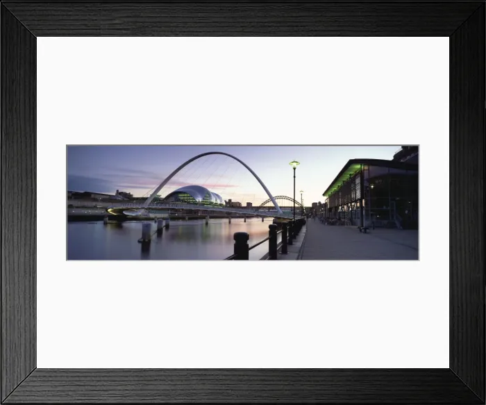 Framed Print : Dusk view towards Millennium Bridge, Tyne Bridge and Sage Music Hall, Quayside Framed Print : Dusk view towards Millennium Bridge, Tyne Bridge and Sage Music Hall, Quayside