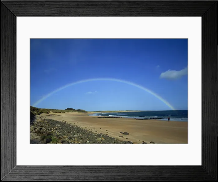 Framed Print : Rainbow over Embleton Bay, Northumbria, England, United Kingdom, Europe Framed Print : Rainbow over Embleton Bay, Northumbria, England, United Kingdom, Europe