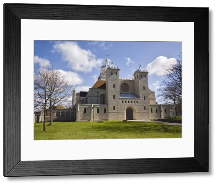 Framed Print : Twin towers and rose window on west front of the church of St. Thomas of Canterbury