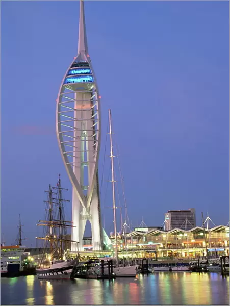 Spinnaker Tower at twilight, Gunwharf Quays, Portsmouth, Hampshire, England