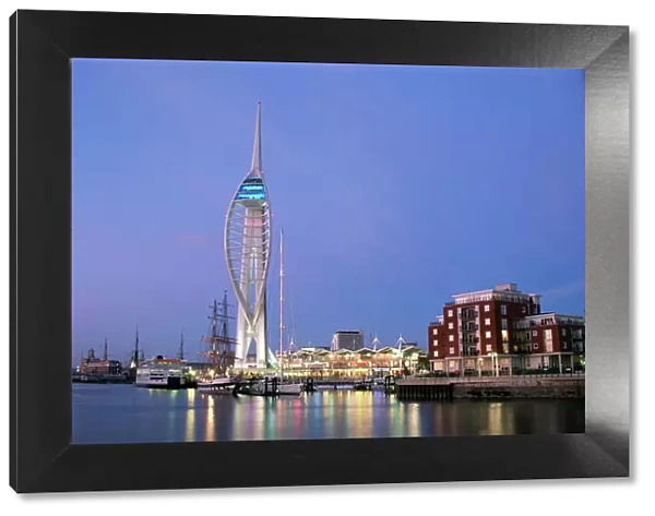 Spinnaker Tower at twilight, Gunwharf Quays, Portsmouth, Hampshire, England