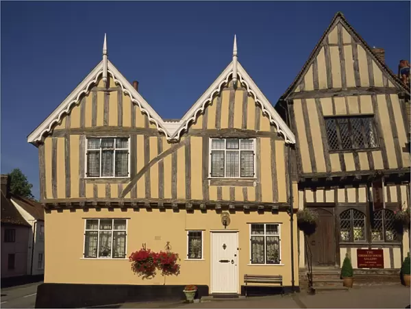 Traditional housing facades, Lavenham, Suffolk, England, United Kingdom, Europe