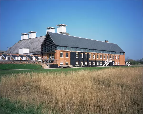 Maltings Concert Hall from the reed beds, Snape, Suffolk, England, United Kingdom, Europe