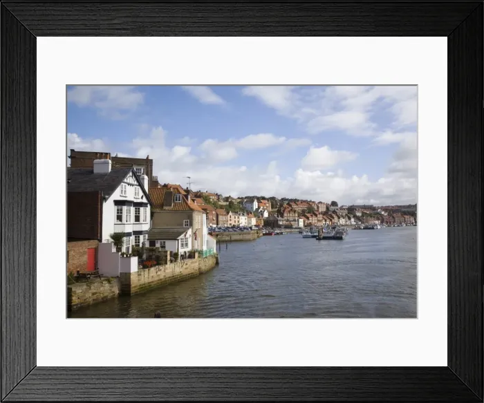 Framed Print : River Esk harbour and quayside buildings of old town, looking south from Bridge Street Framed Print : River Esk harbour and quayside buildings of old town, looking south from Bridge Street