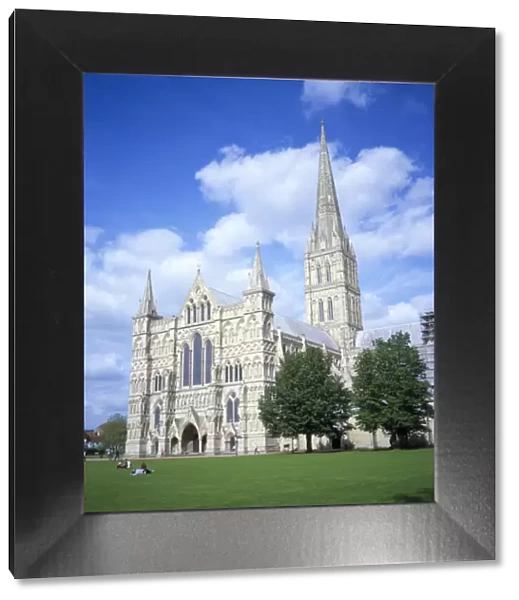 Salisbury cathedral from the southwest, Salisbury, Wiltshire, England, United Kingdom