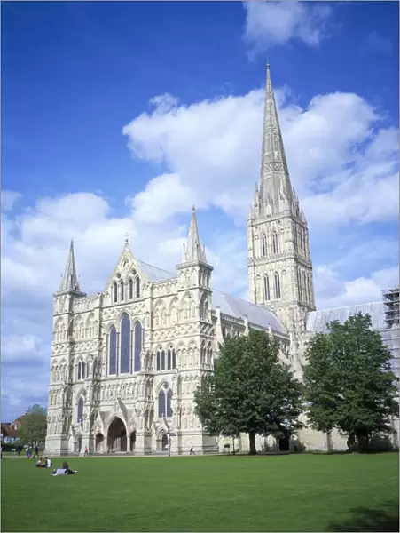 Salisbury cathedral from the southwest, Salisbury, Wiltshire, England, United Kingdom