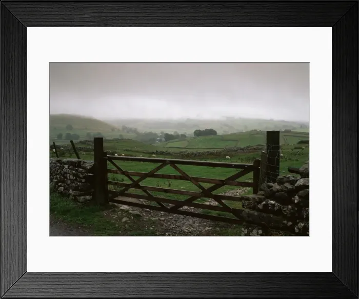 Framed Print : Farm gate and overcast skies near Malham, Yorkshire Dales National Park Framed Print : Farm gate and overcast skies near Malham, Yorkshire Dales National Park