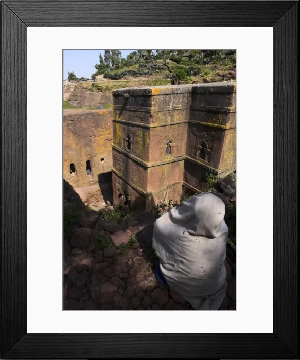 Framed Print : Pilgrim at the rock-hewn monolithic church of Bet Giyorgis (St. George s) Framed Print : Pilgrim at the rock-hewn monolithic church of Bet Giyorgis (St. George s)