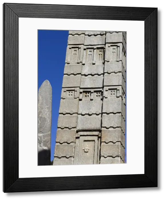 Framed Print : Intricate carvings and false door at the base of King Ezanas stele Framed Print : Intricate carvings and false door at the base of King Ezanas stele