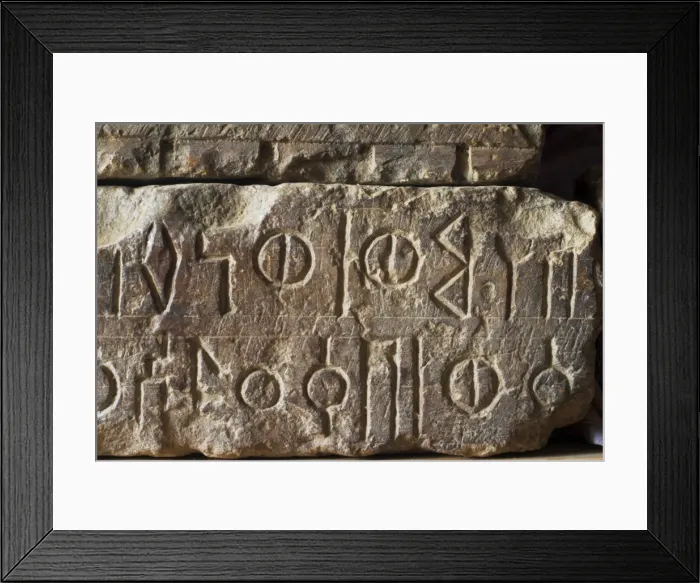 Framed Print : Sabean inscriptions with Ge ez on top slab, church of Abuna Aftse, Yeha Framed Print : Sabean inscriptions with Ge ez on top slab, church of Abuna Aftse, Yeha