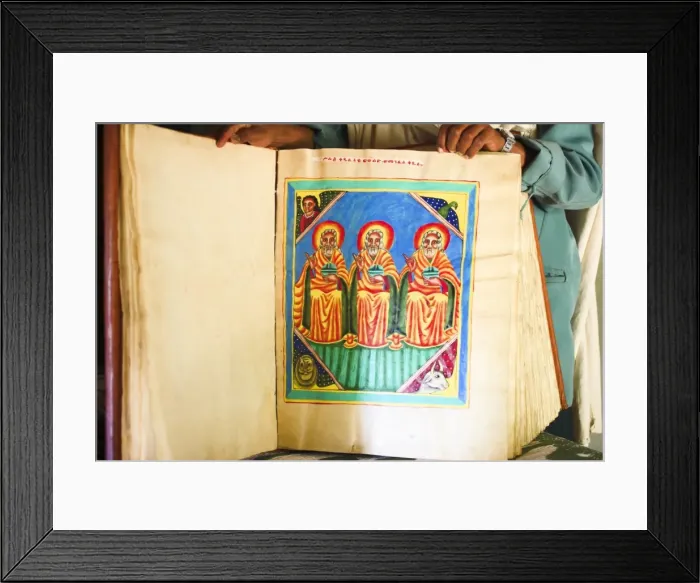 Framed Print : Goatskin manuscript said to be 2000 years old, church of Abuna Aftse, on site of a 6th century church, Yeha, Aksum Framed Print : Goatskin manuscript said to be 2000 years old, church of Abuna Aftse, on site of a 6th century church, Yeha, Aksum