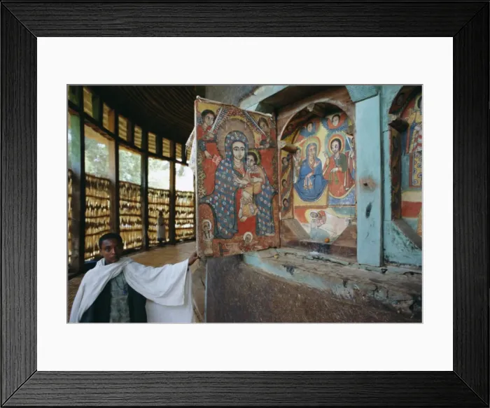 Framed Print : Paintings and interior in the Ura Kedane Meheriet (Kidene Mehret) (Ura Kidanemereth) Christian church, Zege peninsula, Lake Tana, Gondar region Framed Print : Paintings and interior in the Ura Kedane Meheriet (Kidene Mehret) (Ura Kidanemereth) Christian church, Zege peninsula, Lake Tana, Gondar region