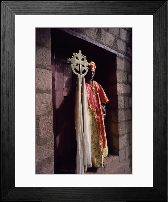 Framed Print : Portrait of a man holding Christian symbol, Bieta Golgotha, Lalibela, Wollo region Framed Print : Portrait of a man holding Christian symbol, Bieta Golgotha, Lalibela, Wollo region