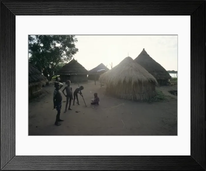 Framed Print : Batour village, Anouak (Anuak) ethnic group, on shores of Lake Tata, Ilubador state Framed Print : Batour village, Anouak (Anuak) ethnic group, on shores of Lake Tata, Ilubador state