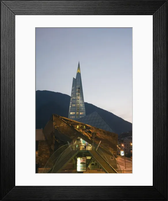 Framed Print : Caldea Hot Spring Complex lit up in the evening, Andorra La Vella, Andorra, Europe Framed Print : Caldea Hot Spring Complex lit up in the evening, Andorra La Vella, Andorra, Europe