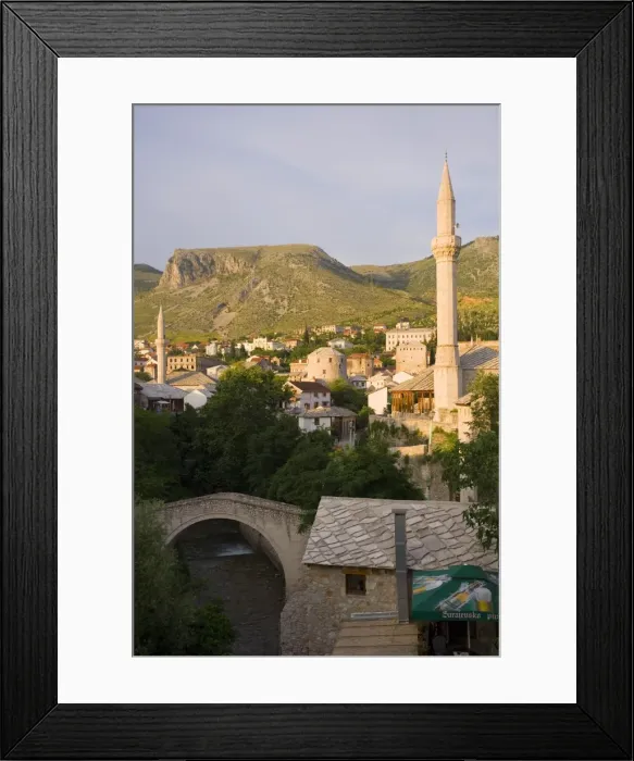 Framed Print : Old Town and mosques with the Crooked Bridge (Kriva Cuprija) in the foreground Framed Print : Old Town and mosques with the Crooked Bridge (Kriva Cuprija) in the foreground