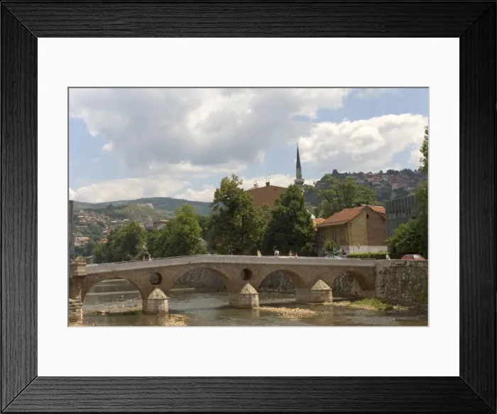 Framed Print : The Latin Bridge (Latinska cuprija), across the River Miljacka, Sarajevo Framed Print : The Latin Bridge (Latinska cuprija), across the River Miljacka, Sarajevo
