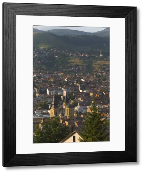 Framed Print : View over city with Orthodox cathedral in foreground, Sarajevo, Bosnia Framed Print : View over city with Orthodox cathedral in foreground, Sarajevo, Bosnia