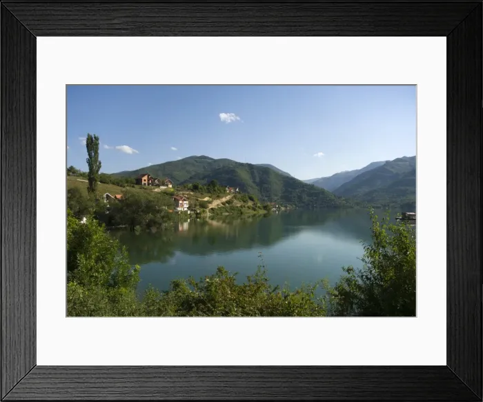 Framed Print : View over lake and mountains, near Konjic, Bosnia, Bosnia-Herzegovina, Europe Framed Print : View over lake and mountains, near Konjic, Bosnia, Bosnia-Herzegovina, Europe