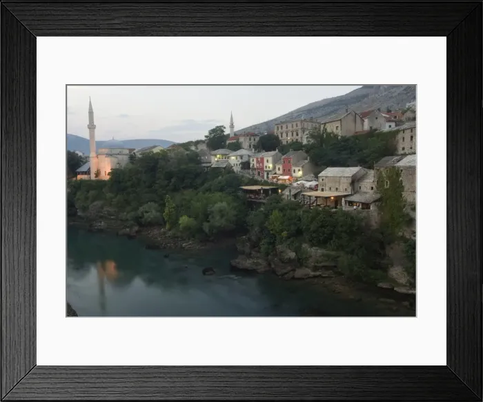 Framed Print : Stari Most Peace Bridge, Koski Mehmed Pasa Mosque dating from 1557, Old Town Houses Framed Print : Stari Most Peace Bridge, Koski Mehmed Pasa Mosque dating from 1557, Old Town Houses