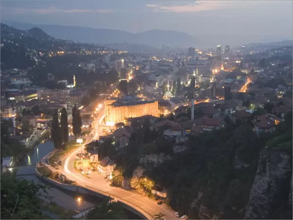 Panoramic night view of the city, Sarajevo, Bosnia, Bosnia-Herzegovina, Europe