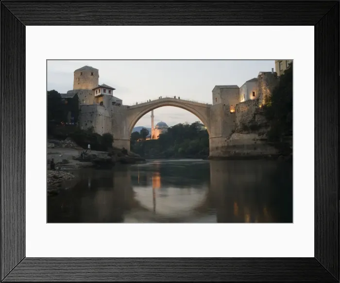 Framed Print : Stari Most Peace Bridge and reflection of mosque on Neretva River, Mostar Framed Print : Stari Most Peace Bridge and reflection of mosque on Neretva River, Mostar