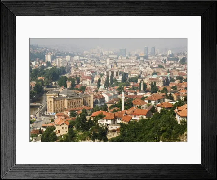 Framed Print : Panoramic hilltop view of the city, Sarajevo, Bosnia, Europe Framed Print : Panoramic hilltop view of the city, Sarajevo, Bosnia, Europe
