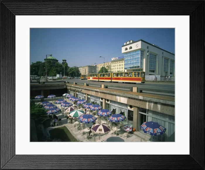 Framed Print : Trams running close to a cafe on G Dimitrov Street in Sofia, Bulgaria, Europe Framed Print : Trams running close to a cafe on G Dimitrov Street in Sofia, Bulgaria, Europe