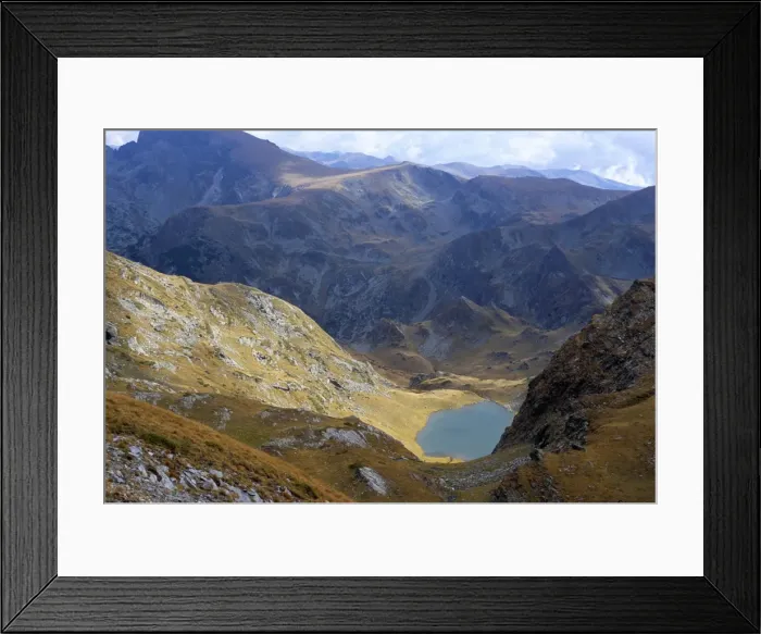 Framed Print : Panicata Lake in valley below Hajduta peak, 2465m, in Rila Mountains, Rila National Park Framed Print : Panicata Lake in valley below Hajduta peak, 2465m, in Rila Mountains, Rila National Park