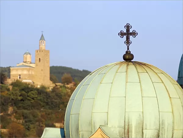 Dome of cathedral of Rozhdbotbo and Patriarchal Complex on Tsarevets Hill
