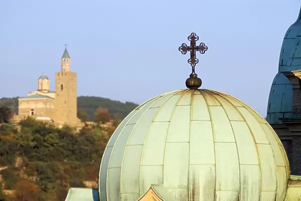 Dome of cathedral of Rozhdbotbo and Patriarchal Complex on Tsarevets Hill