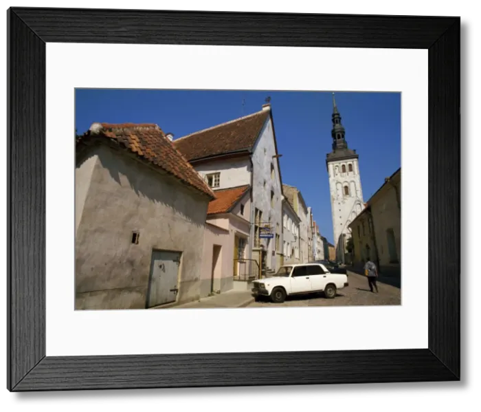 Framed Print : Street scene and the Niguliste Church tower, in the Old Town, Tallinn, Estonia Framed Print : Street scene and the Niguliste Church tower, in the Old Town, Tallinn, Estonia