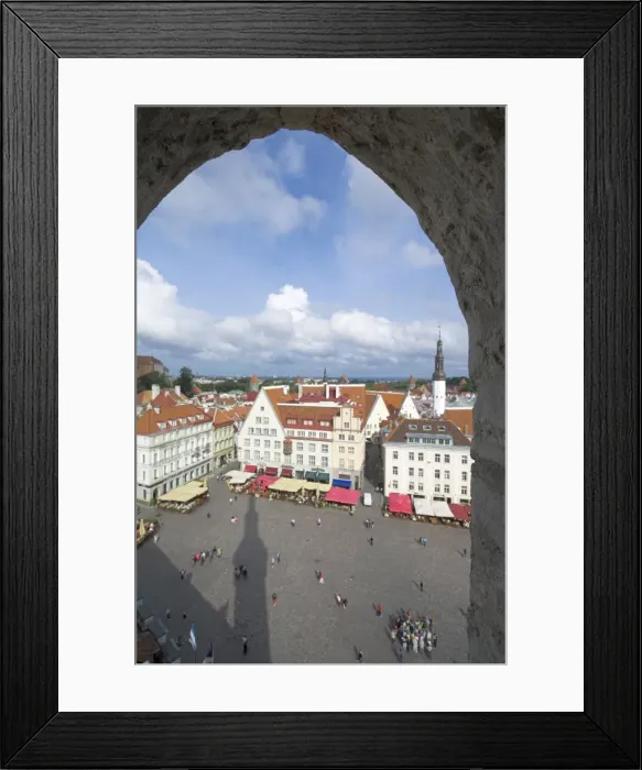 Framed Print : Tourists in the Old Town square with cafe canopies, Tallinn, Estonia, Baltic States Framed Print : Tourists in the Old Town square with cafe canopies, Tallinn, Estonia, Baltic States